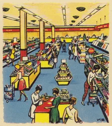 An early self-service store or supermarket in Britain, c. 1950